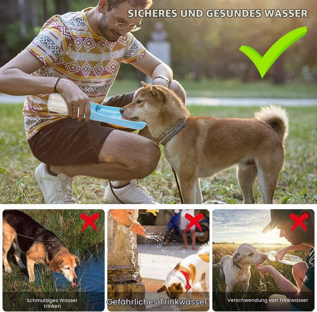 Trinkflasche Hunde für Unterwegs, 180° Faltbare Hunde Haustier Wasserflaschen, Hundetrinkflasche für
