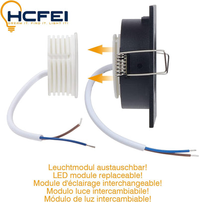 HCFEI LED Einbaustrahler ultra Flach | 425 Lumen | 230V 5W | Dimmbar | Gehäuse Eckig | Schwenkbar |