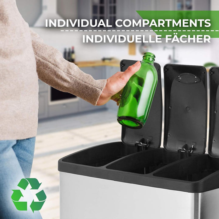 Jago® Mülleimer – 16/24/45/60 Liter - 2 oder 3 fächer, Edelstahl, mit Inneneimer, Handgriff, Deckel,