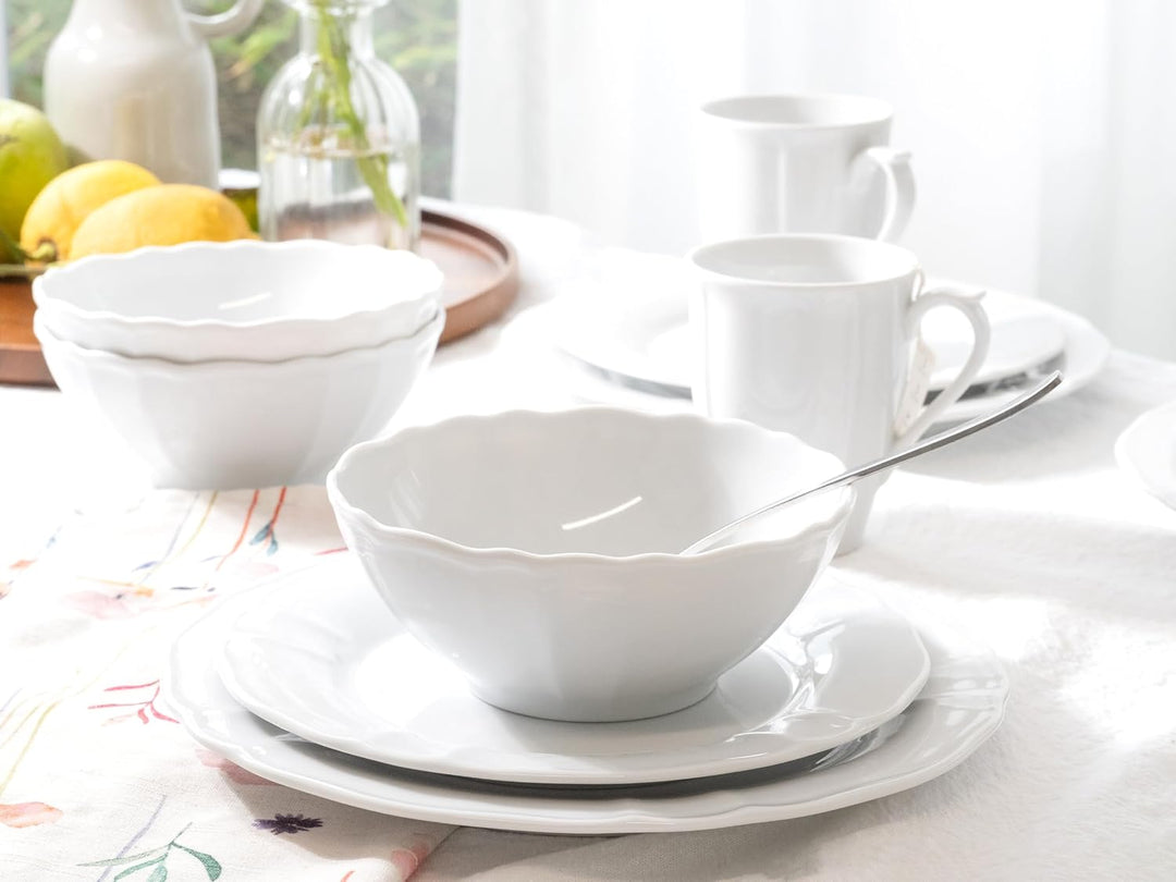 CreaTable, 23820, Serie Flora Weiss, Geschirrset, Kombiservice 16 teilig, Weiss
