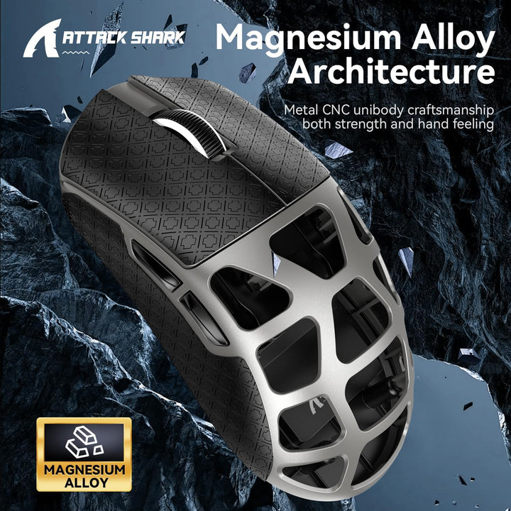 ATTACK SHARK R3 Magnesiumlegierungsmaus, kabellose 8K-Maus, 46 g SUPERLIGHT-Maus, PixArt PAW3395-Gam