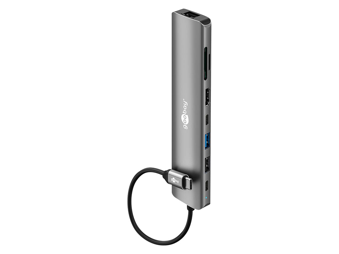 goobay USB-C Slim Hub 8-in-1 Dockingstation mit USB-C, 5Gbit/s, HDMI 4K 30 Hz, RJ45-100 Mbit/s, 2X U