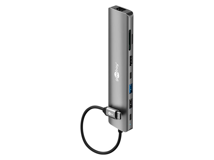 goobay USB-C Slim Hub 8-in-1 Dockingstation mit USB-C, 5Gbit/s, HDMI 4K 30 Hz, RJ45-100 Mbit/s, 2X U