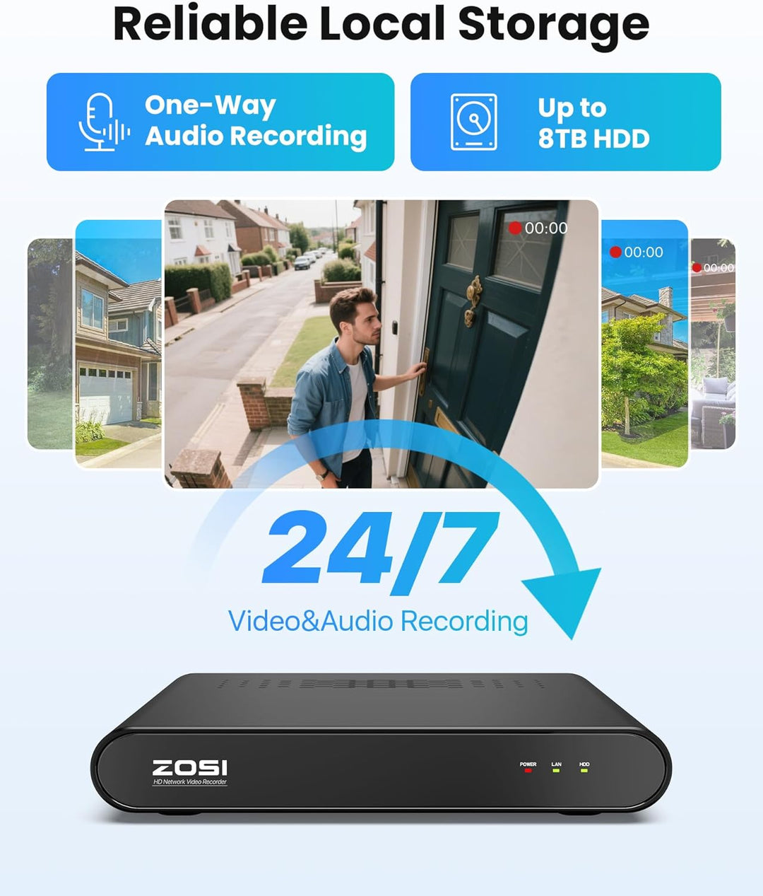 ZOSI 2,5K PoE Überwachungskamera Aussen Set, 8CH 5MP NVR mit 2TB HDD, 4X 4MP PoE Dome Kamera Überwac