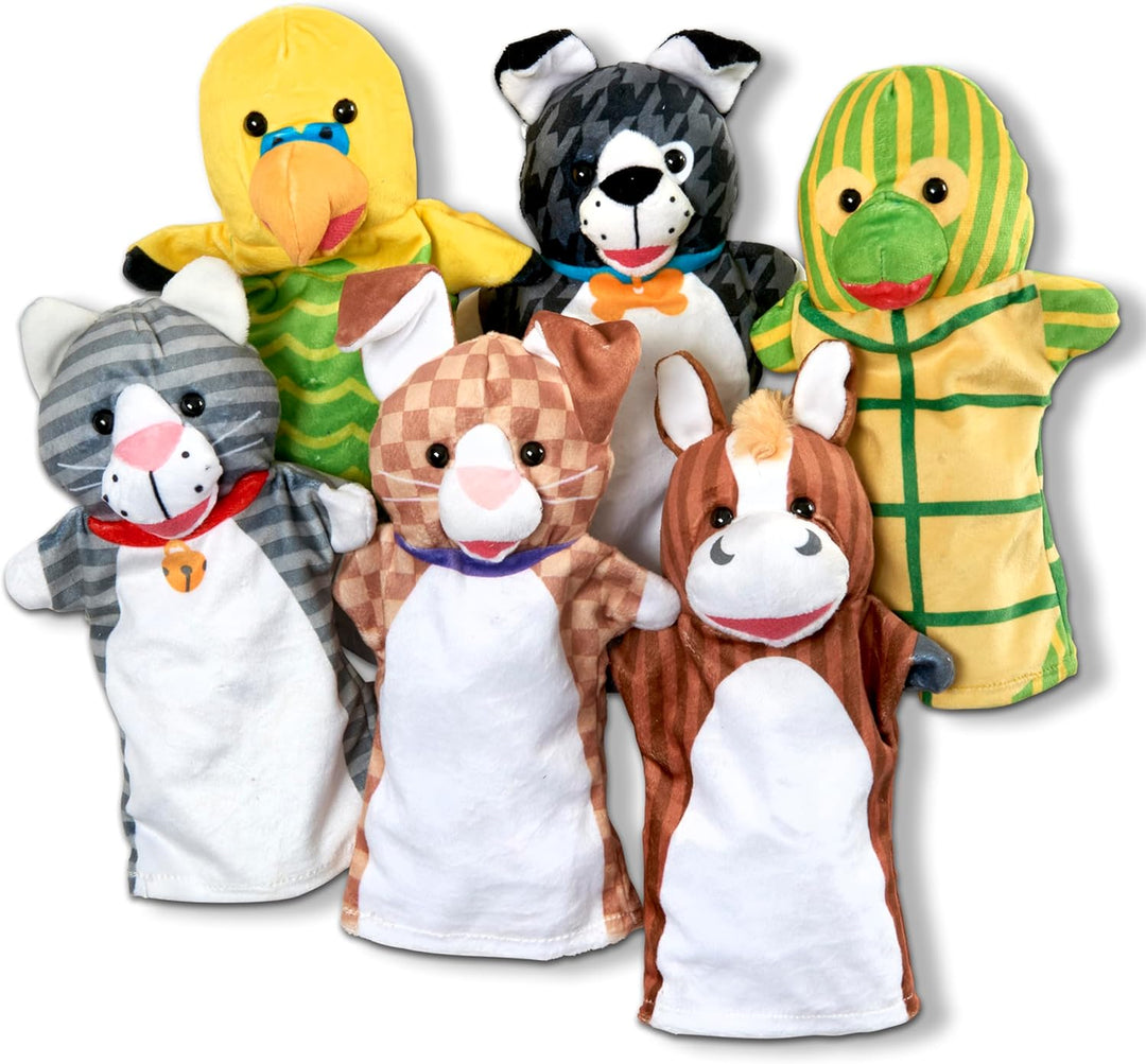 Melissa & Doug Tierfreunde-Handpuppen, 6er-Set (Katze, Hund, Pferd, Papagei, Schildkröte, Hase, Pfer