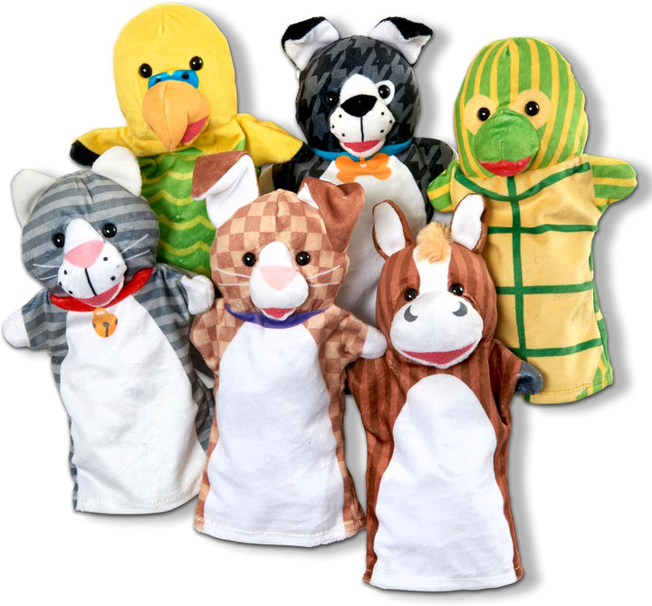 Melissa & Doug Tierfreunde-Handpuppen, 6er-Set (Katze, Hund, Pferd, Papagei, Schildkröte, Hase, Pfer