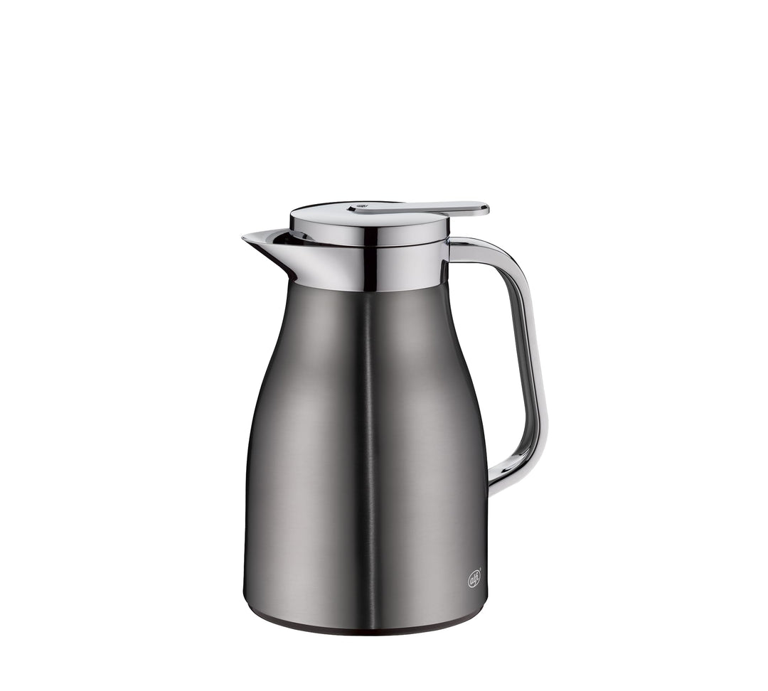 alfi SKYLINE 650ml, cool grey mat, Edelstahl-Isolierkanne mit hygienischem Hartglaseinsatz, Drehvers