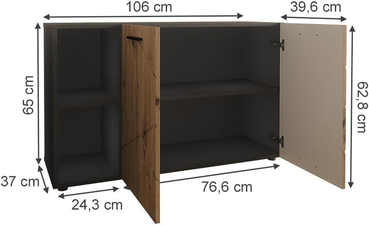 Vicco Schuhschrank Irma, Anthrazit/Artisan, 106 x 63 cm | mit 2 Türen, zur Aufbewahrung und Organisa