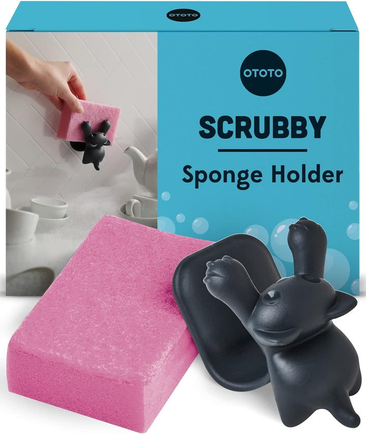 OTOTO Scrubby Schwammhalter für Küchenspüle, graue Katze, Küchenschwammhalter, spülmaschinenfest, ro