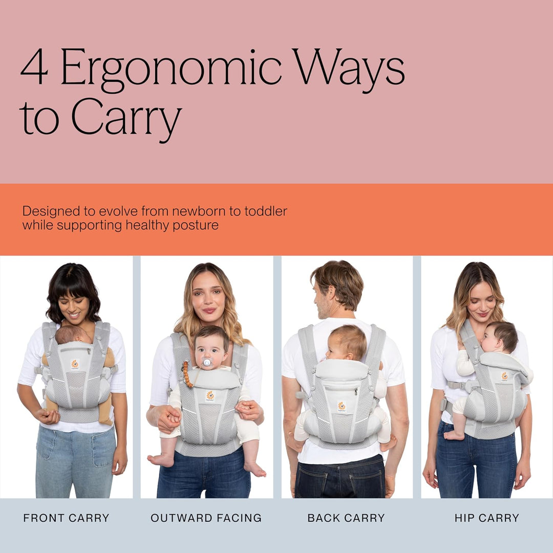 Ergobaby Omni Breeze Babytrage für Neugeborene ab Geburt bis 20kg, 4 Positionen SoftFlex Mesh Ergono