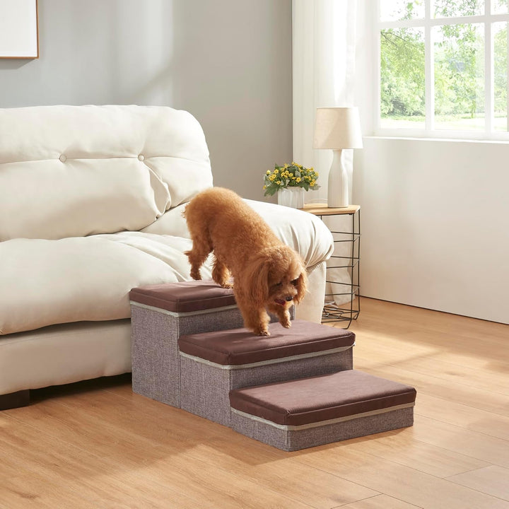 [en.casa] Hundetreppe Vojens mit Stauraum 75x40x30 cm Braun/Grau | Hunderampe, Katzentreppe, Haustie