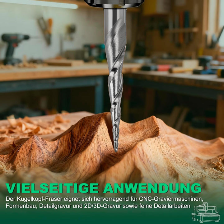 5 Stück Kugelkopffräser Set 0,25 mm Radius Holz CNC Fräser 3,175mm 1/8 zoll Schaft 2 Flöten Gesamtlä