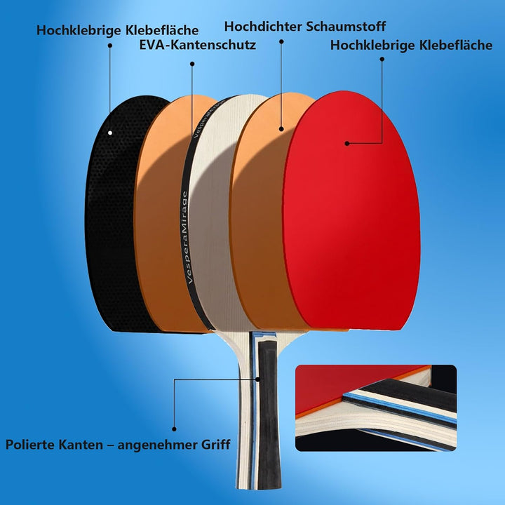 Professionelles Tischtennis-Set — 7-schichtige Lindenholz-Schläger (beidseitig Noppen-innen-Belag),