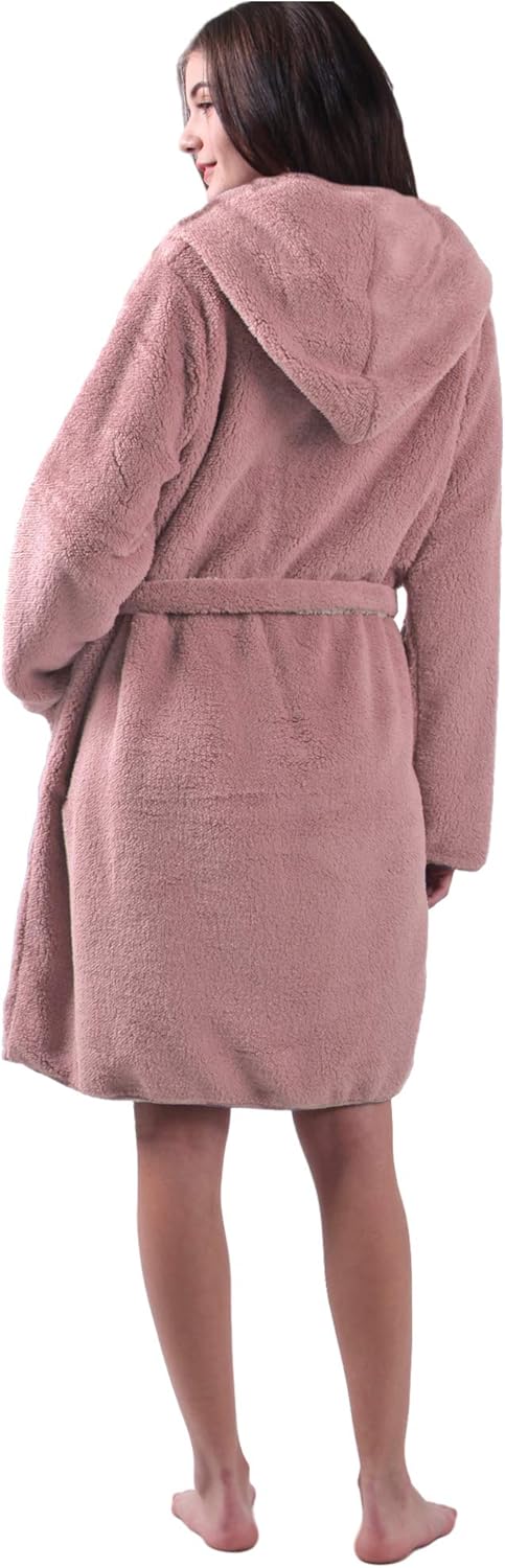 Sherpa Wende Bademantel Lammfell Optik für Damen und Herren mit Kapuze Morgenmantel Hausmantel, Altr