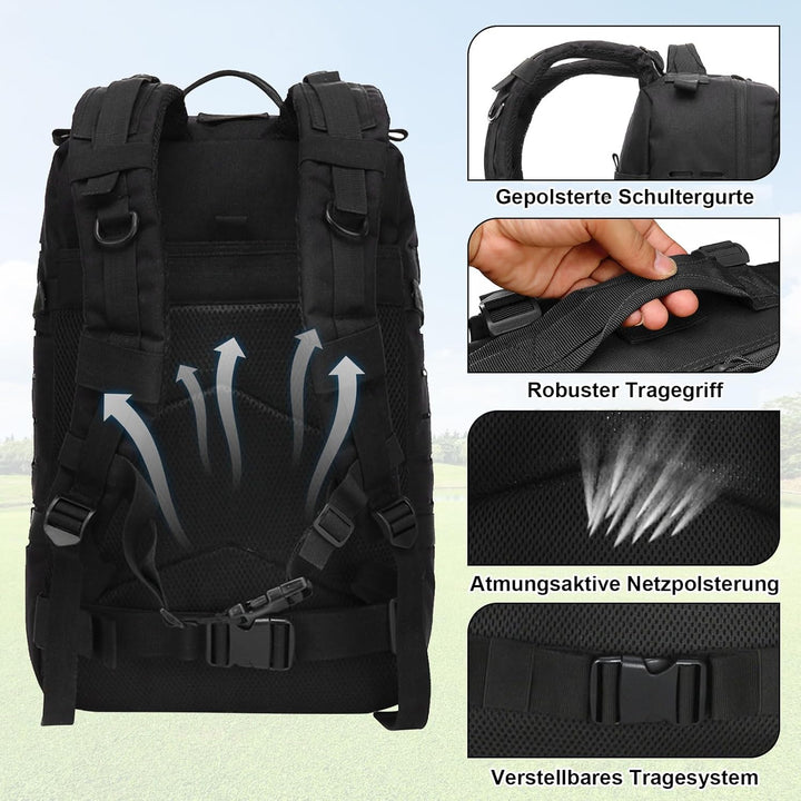 SHANNA Trekkingrucksack, Wanderrucksäcke Militärrucksack 45L Armee Rucksack MOLLE Assault Pack Takti