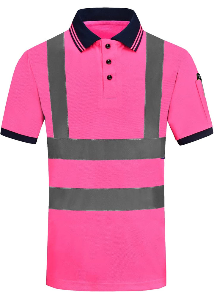 Warnschutz Polo T-Shirt Warnschutzshirt Warnshirt Warnschutz Arbeitskleidung 7 Farben M Kurzarm-rosa