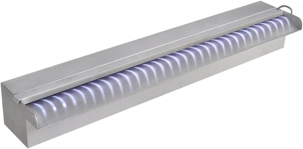 vidaXL Edelstahl Wasserfall mit LEDs 60cm Wasserspiel Teich Kaskade 2 Anschlüsse mit LED/60 cm