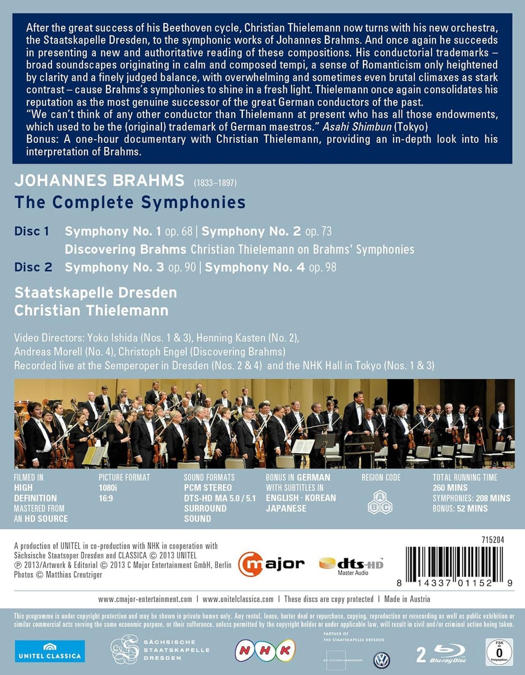 Brahms: Sämtliche Sinfonien (Thielemann / Staatskapelle Dresden), Blu-ray