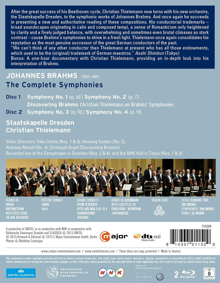 Brahms: Sämtliche Sinfonien (Thielemann / Staatskapelle Dresden), Blu-ray