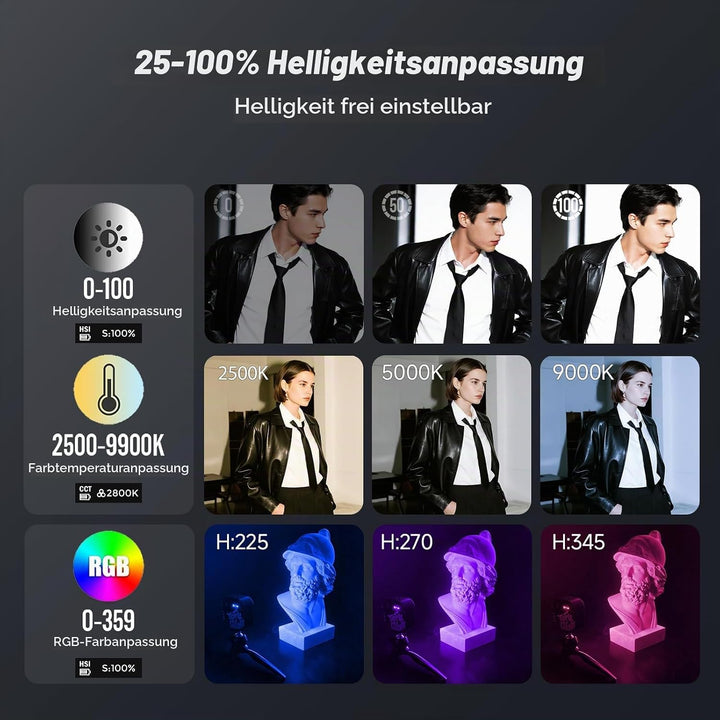 Photoolex Tofu RGB Taschen Mini LED Videoleuchte mit kompakter | CRI96+, Farbtemp 2500K–9900K, 2000m