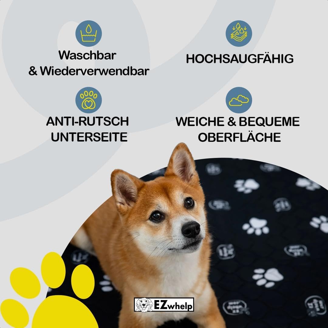 EZwhelp 4-lagige PIPI Matten für Hunde | Waschbar und Wasserfest | rutschfeste Inkontinenzunterlage