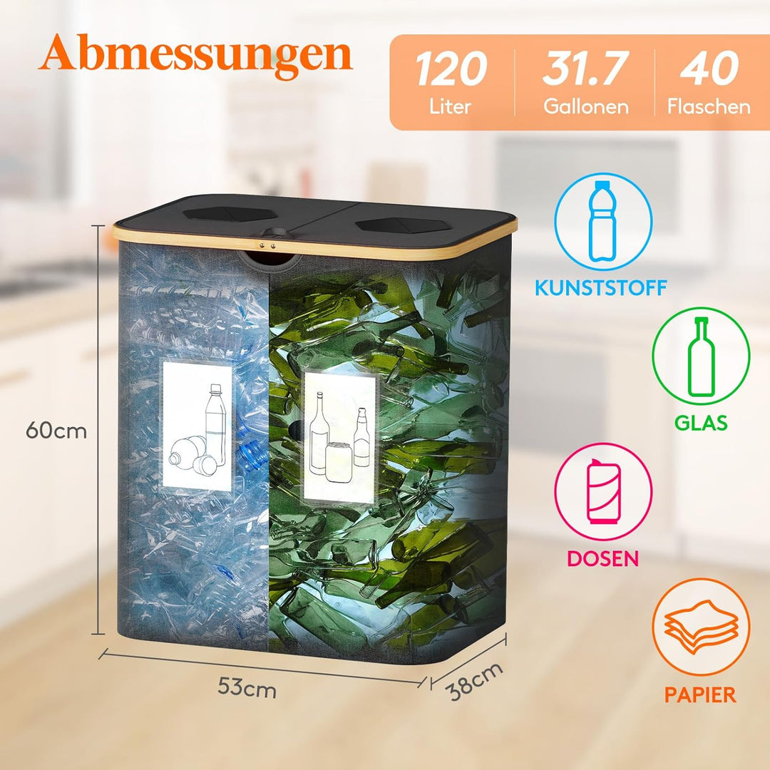 Lifewit 120L Pfandflaschen Sammelbehälter, Flaschen Organizer mit Deckel, Flaschensammler Leergut 2
