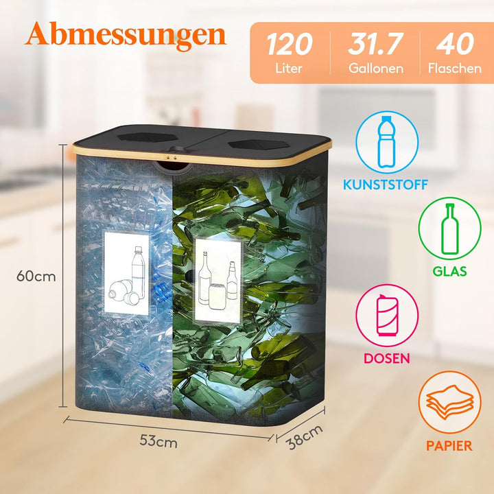 Lifewit 120L Pfandflaschen Sammelbehälter, Flaschen Organizer mit Deckel, Flaschensammler Leergut 2