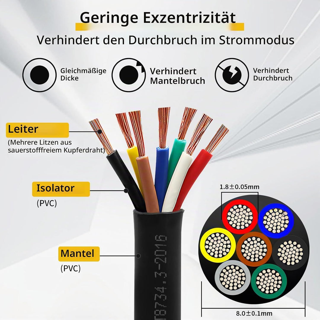 AOHEWEI 7 adriges Kabel für Anhänger 10m Schleppkabel 7 adriges Anhängerkabel schwarz für Caravan LK