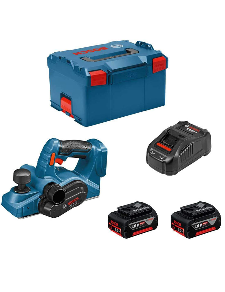 Bosch Professional 06015A0304 GHO 18 V-LI Akku-Hobel, 2 x 5,0 Ah Akku, Schnellladegerät, L-Boxx, 18