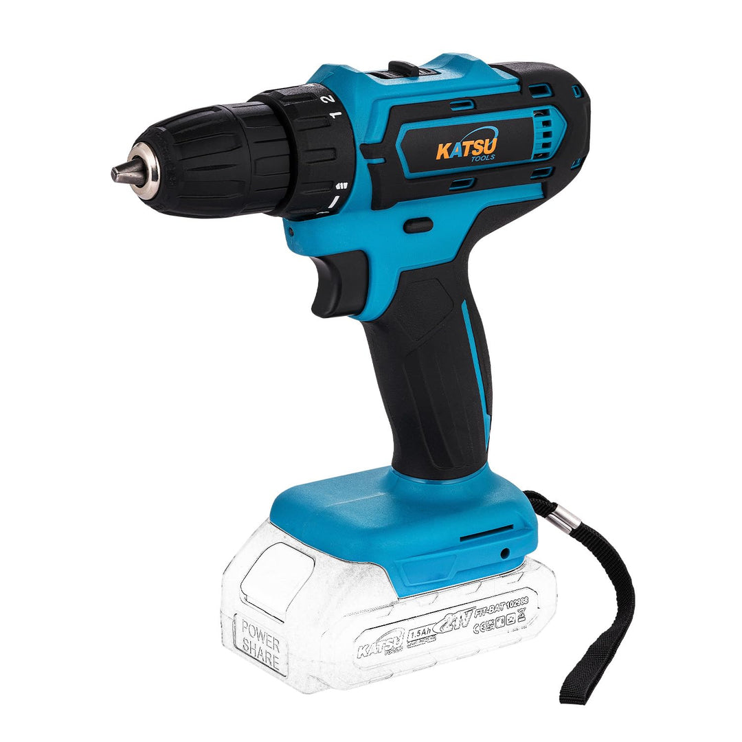 KATSU FIT-BAT 102623 Akku-Bohrschrauber, 21 V, 10 mm Schnellspannbohrfutter, 2 Gänge, LED-Licht, ide