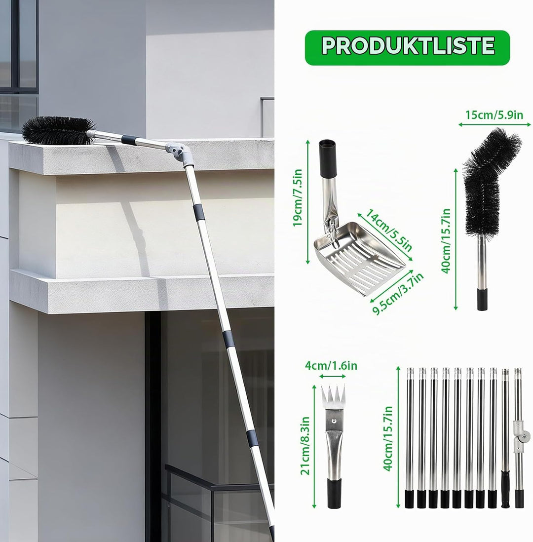 4.4M Dachrinnenreiniger, Teleskop-Dachrinnenreinigungswerkzeug, Winkelverstellbare Dachrinnenbürste
