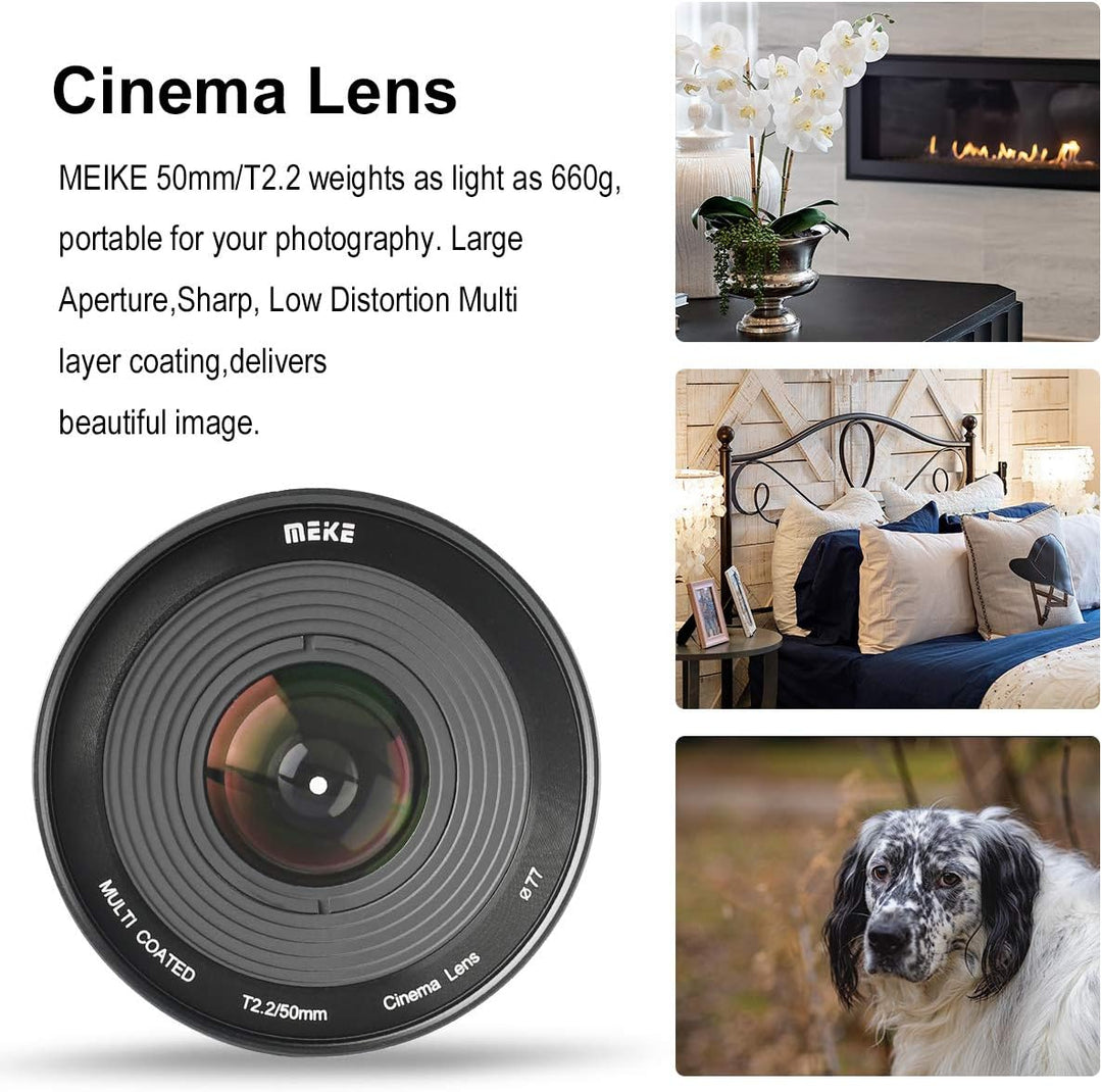 MEKE 50 mm T2.2 grosse Blende, manueller Fokus, 4K-Cine-Objektiv für Micro-Four-Thirds-Halterung, ko