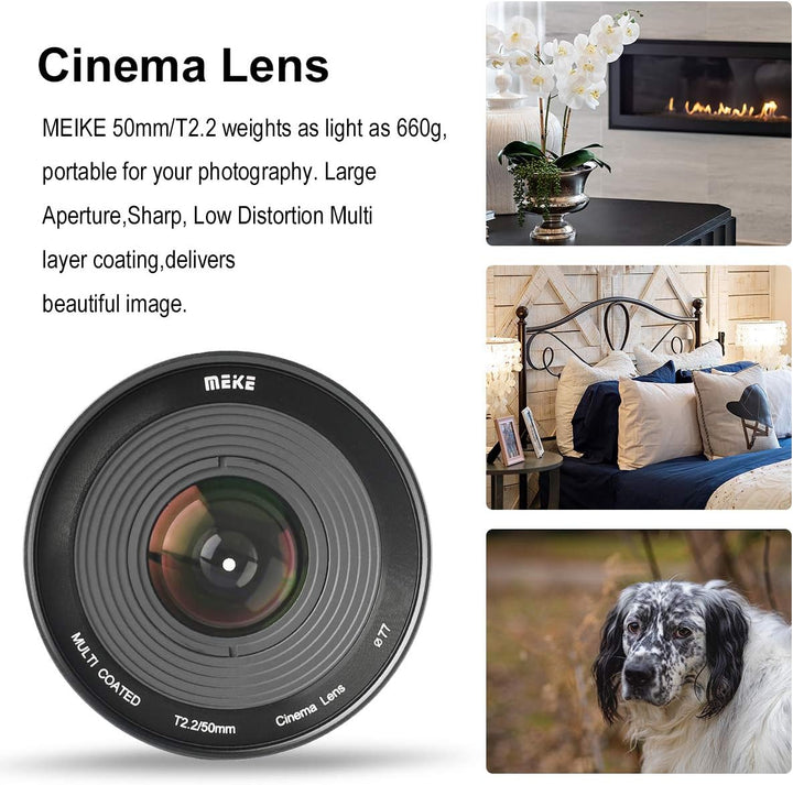 MEKE 50 mm T2.2 grosse Blende, manueller Fokus, 4K-Cine-Objektiv für Micro-Four-Thirds-Halterung, ko