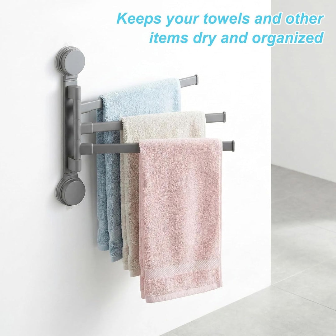 Handtuchhalter Ohne Bohren, 180° Schwenkbar 3 Armig Handtuchstange, Saugnapf Typ Towel Holder, Alumi