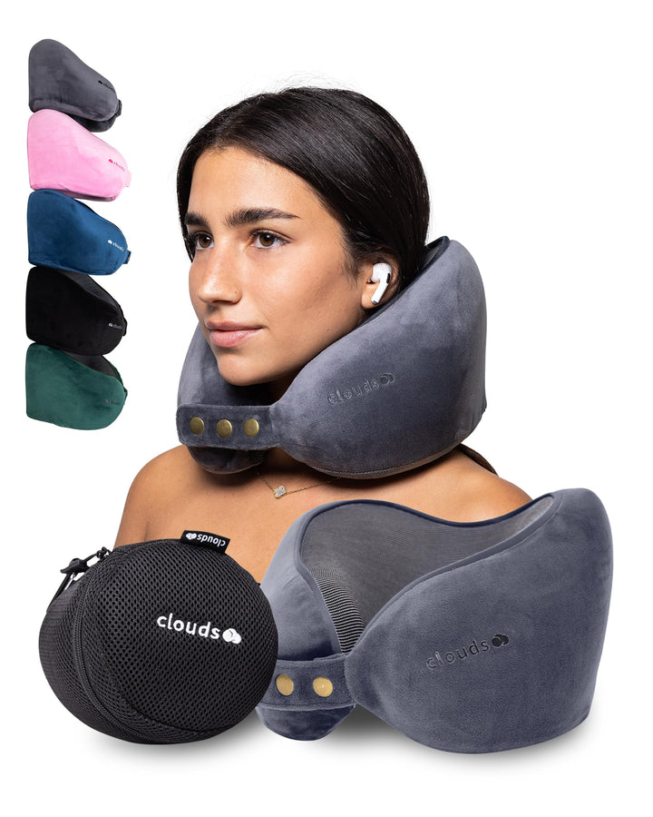 CLOUDS Nackenkissen Flugzeug & Auto – Einstellbares Memory Foam Reisekissen in 2 Grössen für Erwachs