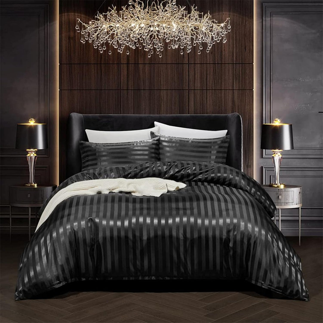 Tospass Sommer Sommer Satin Bettwäsche 200x200 cm Schwarz Deckenbezug Seide Glatt Luxus Glanzsatin B