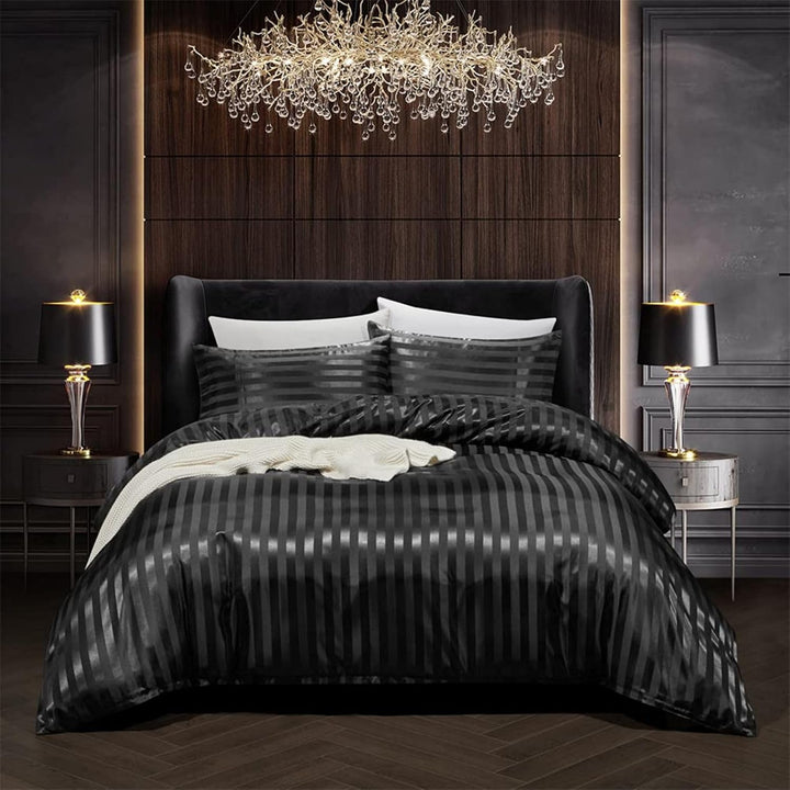 Tospass Sommer Sommer Satin Bettwäsche 200x200 cm Schwarz Deckenbezug Seide Glatt Luxus Glanzsatin B