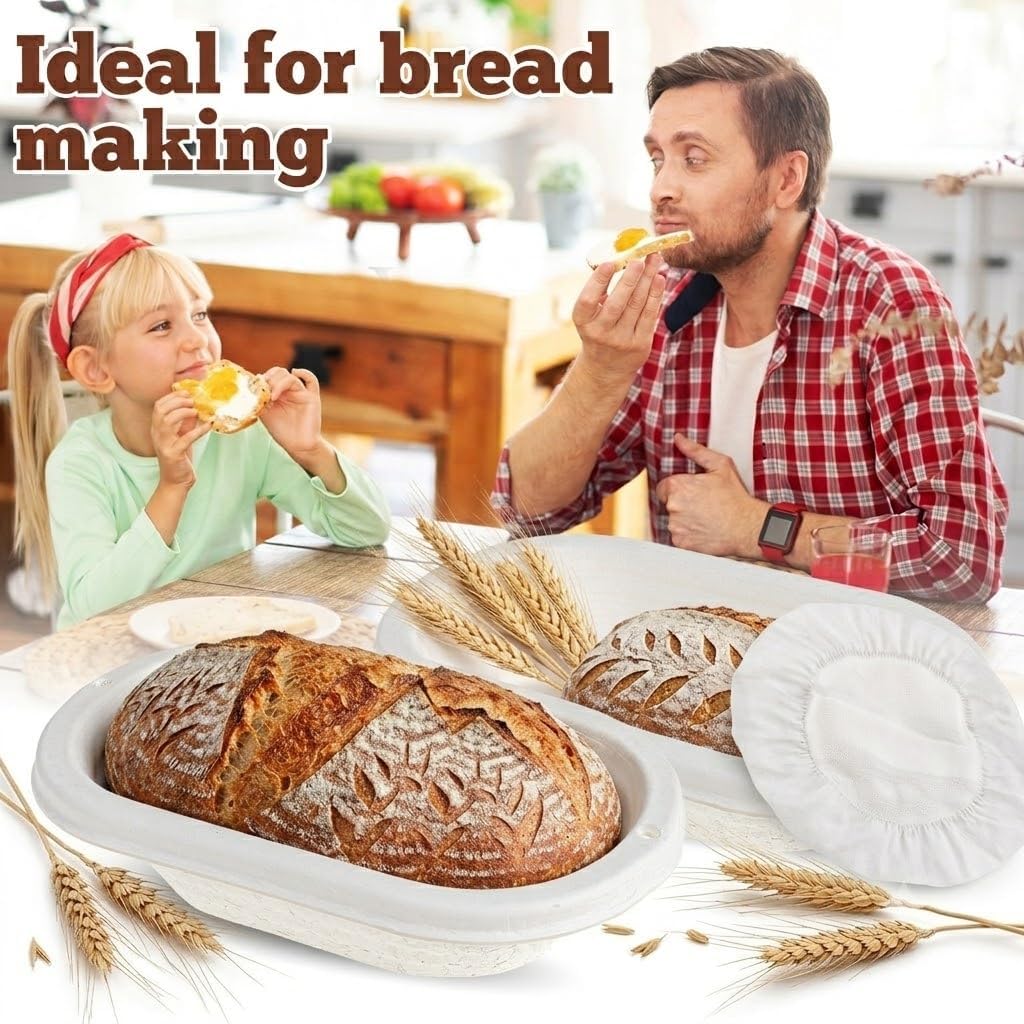 2er-Set Brotgärkörbe ovale 27cm Brotkorb zum Backen | Antihaftbeschichtete Sauerteig-Gärkörbe mit De