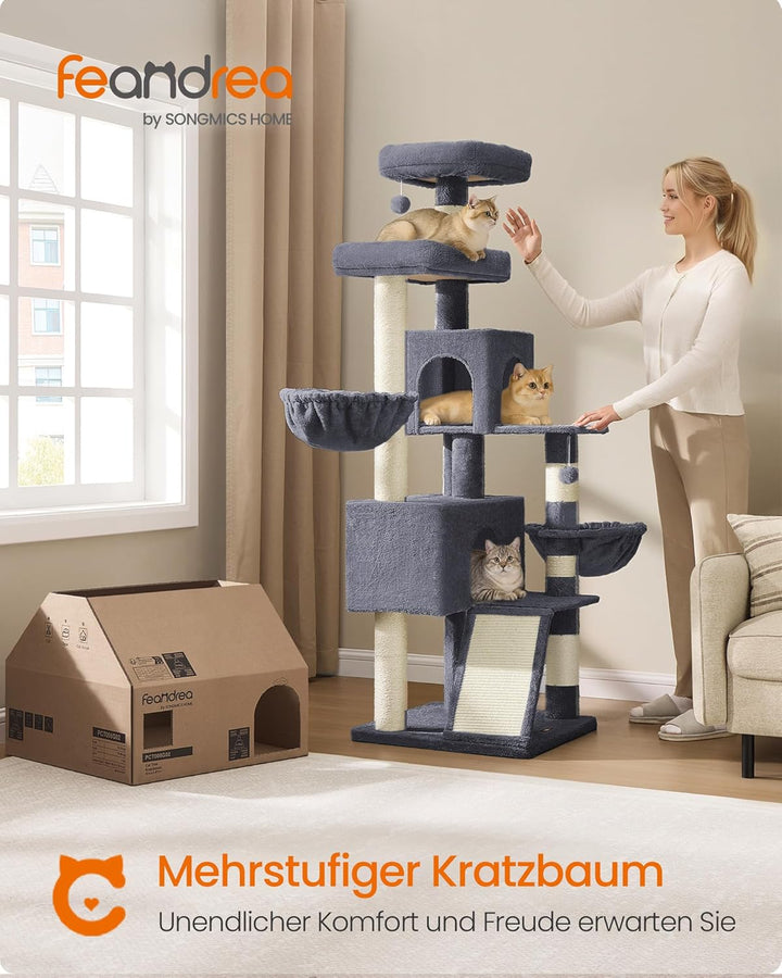 Feandrea Kratzbaum, 175 cm hoch, XL, mehrstöckiger Katzenbaum mit 2 Höhlen, 2 Liegemulden, 8 Kratzsä