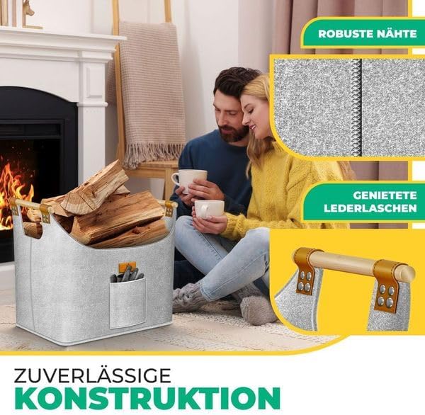 KESSER® Brennholzkorb XXL 90 Liter | Kaminholztasche extra dicker Filz | Feuerholzkorb faltbar mit v