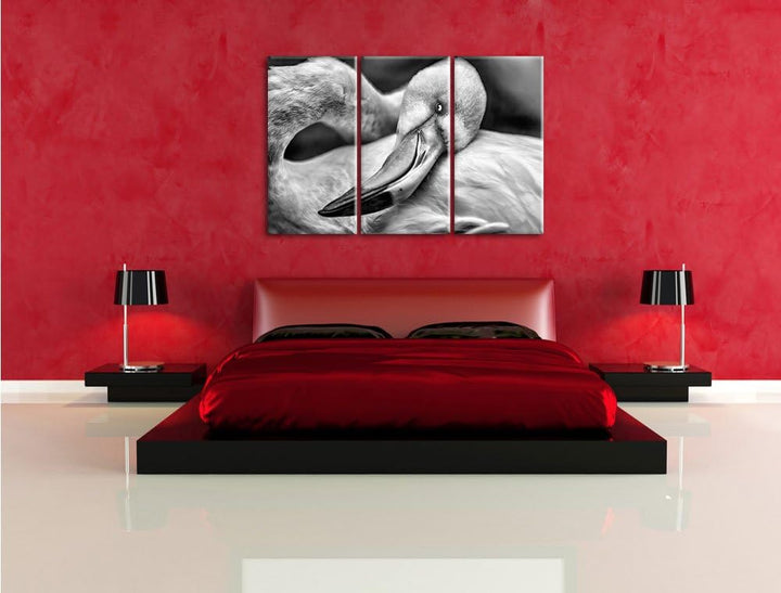 Pixxprint schöner Flamingo als Leinwandbild | Grösse: 3 Teilig (120x80) | Wandbild| Kunstdruck | fer