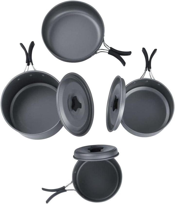 yourGEAR Ranger V Topf Pfannen Set für 4-5 Mann 7 TLG. Camping Kochset Kochgeschirr im Netzbeutel