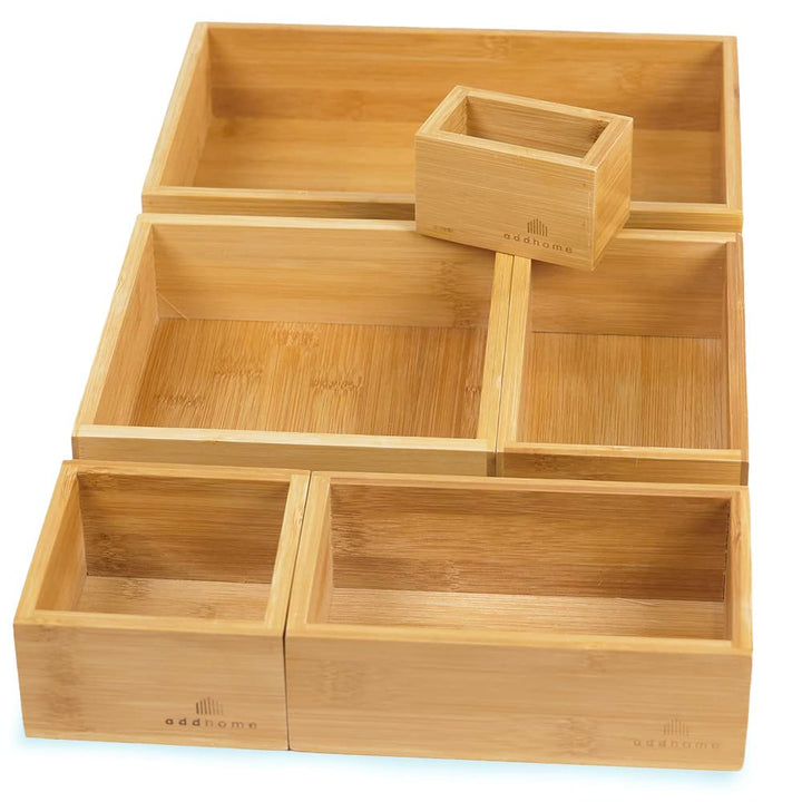 addhome Bambus Schubladen Organizer | 6 Schubladenboxen für vielseitige Anwendungsbereiche | praktis