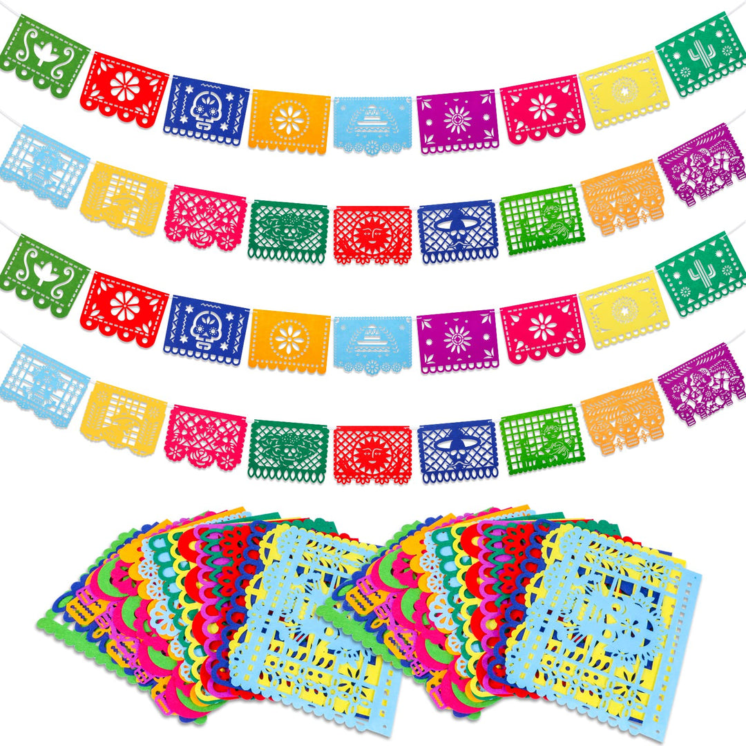 Qpout 4 Stück Mexikanisches Fiesta Party Filzbanner,Tag der Toten, Dia de Los Muertos, Papel Picado,