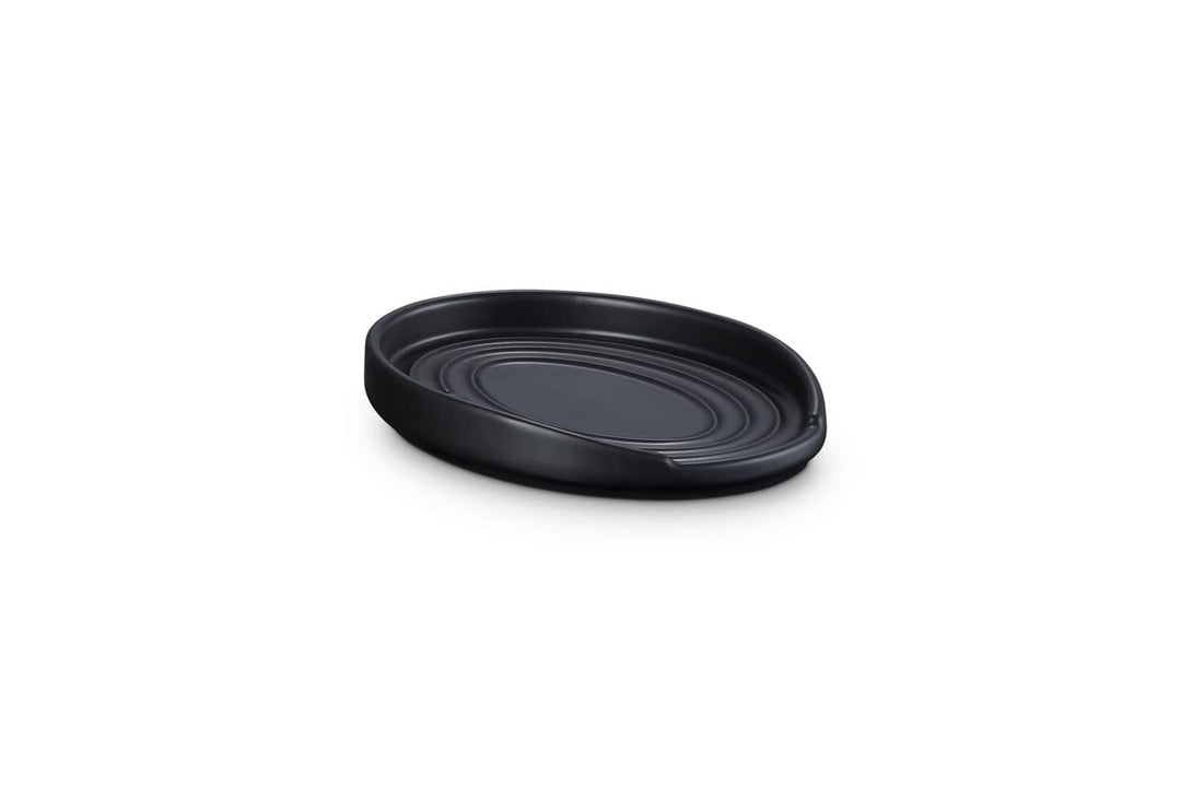 Le Creuset ovale Löffelablage aus Steinzeug, Schwarz matt, 71507150000099, Schwarz Matt
