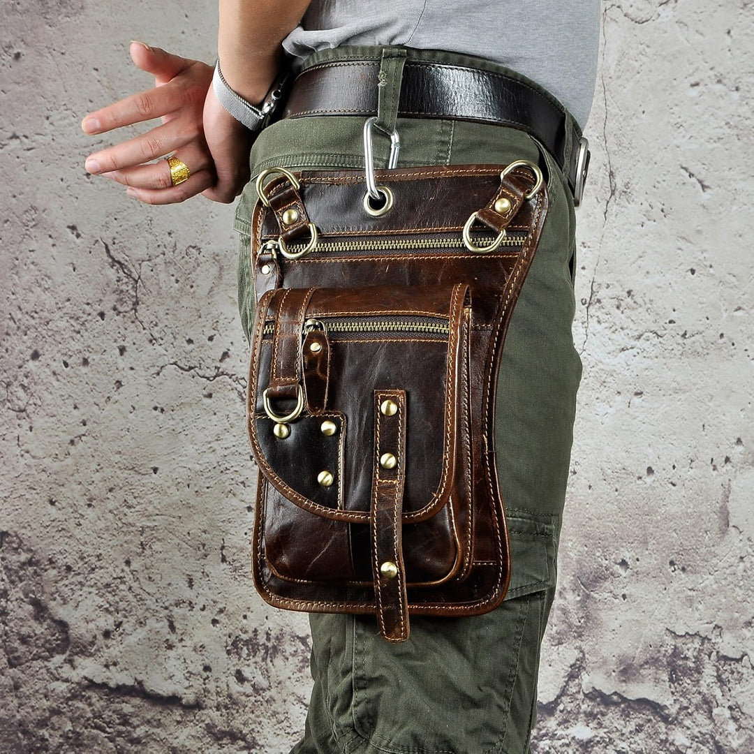 Le'aokuu Herren Echtes Leder Tasche Hüfttasche Gürteltasche Drop Leg Thigh Bag Hip Fanny Bum Belt We