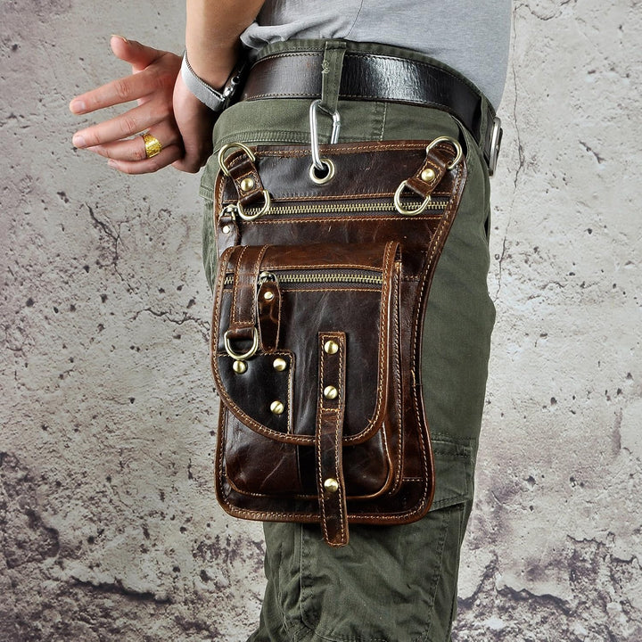 Le'aokuu Herren Echtes Leder Tasche Hüfttasche Gürteltasche Drop Leg Thigh Bag Hip Fanny Bum Belt We