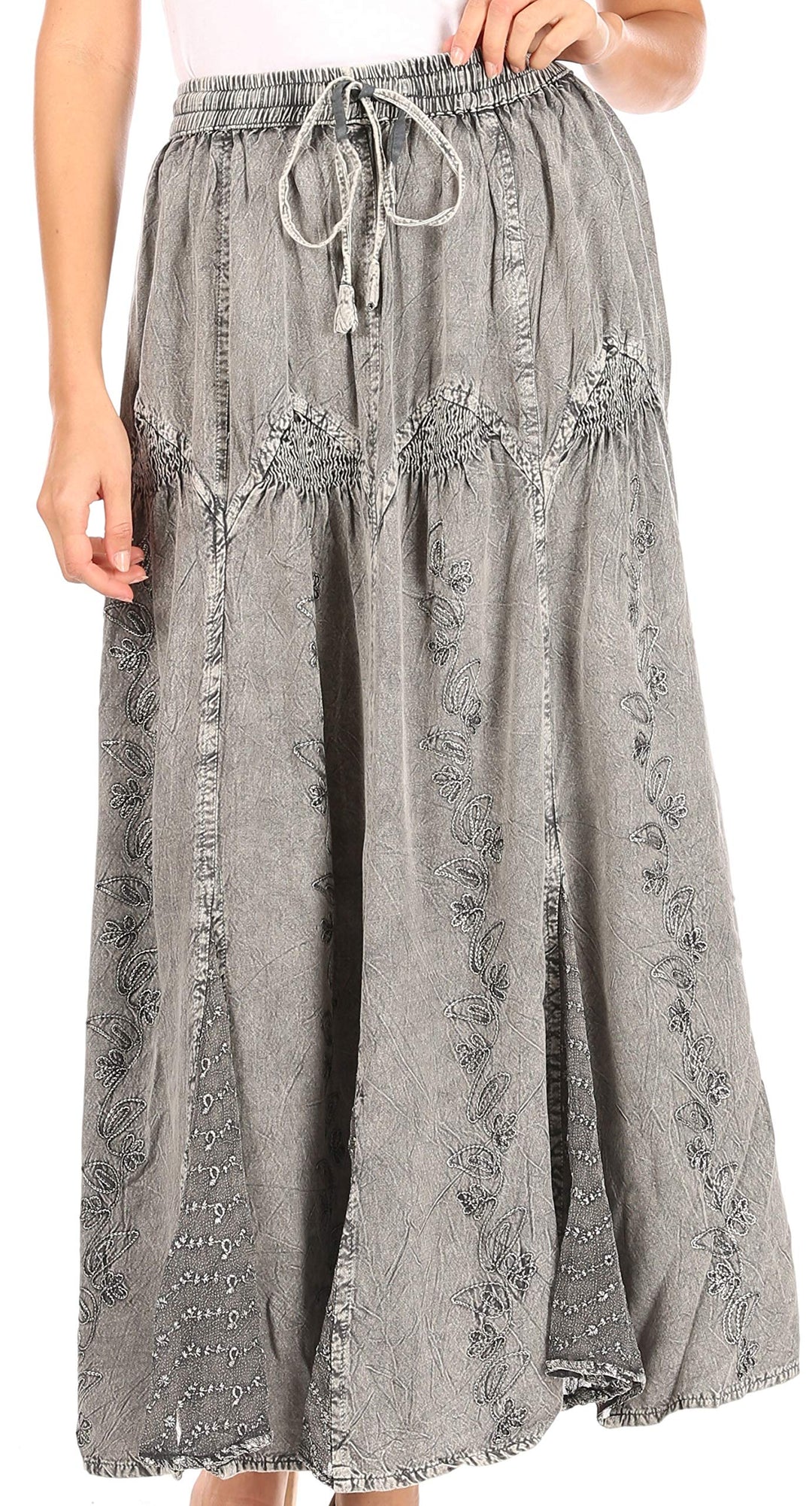 Sakkas Olivia Damen Maxi böhmischen Zigeuner Langen Rock mit elastischer Taille und Spitze Einheitsg