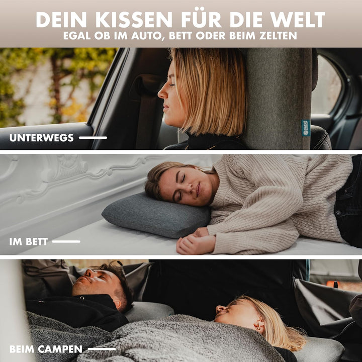NATURBUMMLER Reisekissen Memory Foam [SafeSleep+] Kleines Campingkissen (50x30x10cm) – waschbar &amp; ko