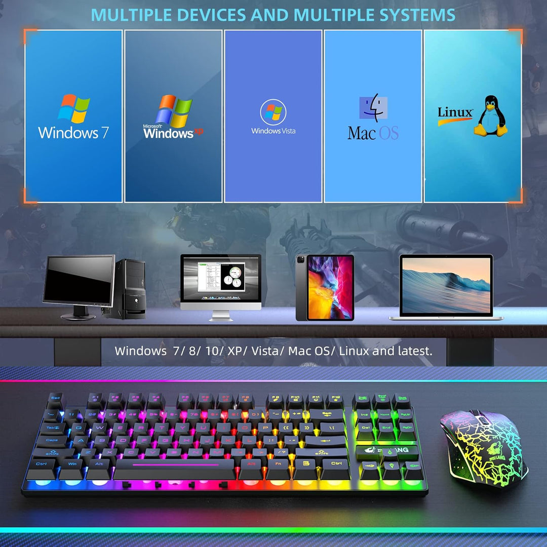 87 Tasten Drahtlose Tastatur Maus Combo Regenbogen von hinten beleuchtet 2.4G wiederaufladbare mecha